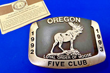 Oregon 1990  S Loyal Order Of Moose - Five Club Vintage Anacortes Brass Belt Buck