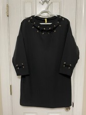 Zara Basic Lace Up Grommet Detail Black Tunic Dress Size Large