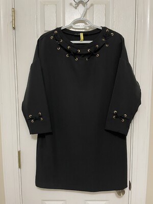 Zara Basic Lace Up Grommet Detail Black Tunic Dress Size Large