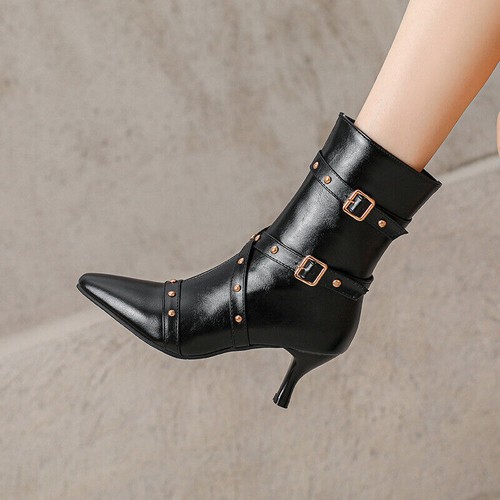 Nuevo Botines Británicos Remachazados Punta Punta Caballero Botas Hebilla Tacones Altos Botas - Imagen 4 de 23