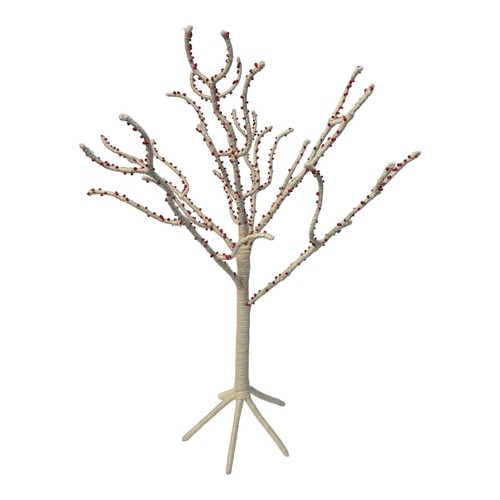 Yard Wrapped Twig White Christmas Tree Red Beaded Modern Minimalist Simple 27" - Picture 2 of 9