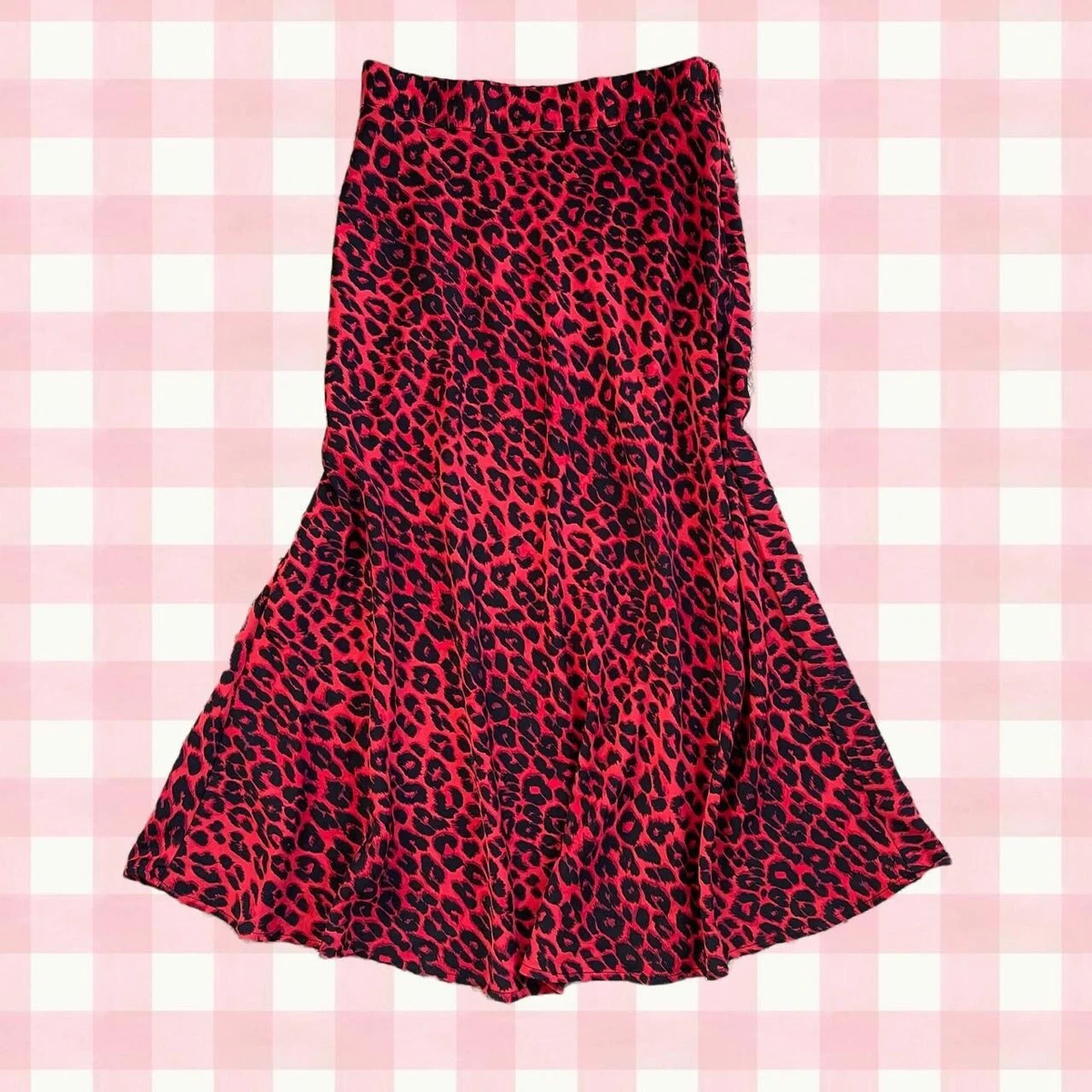 Y2K Style Cheetah Leopard Print Red Midi Skirt Size Small Whimsygoth Fairycore