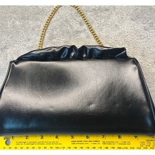 Vintage Black Ruffle Top Clutch Bag Gold Chain Strap Evening Formal Handbag