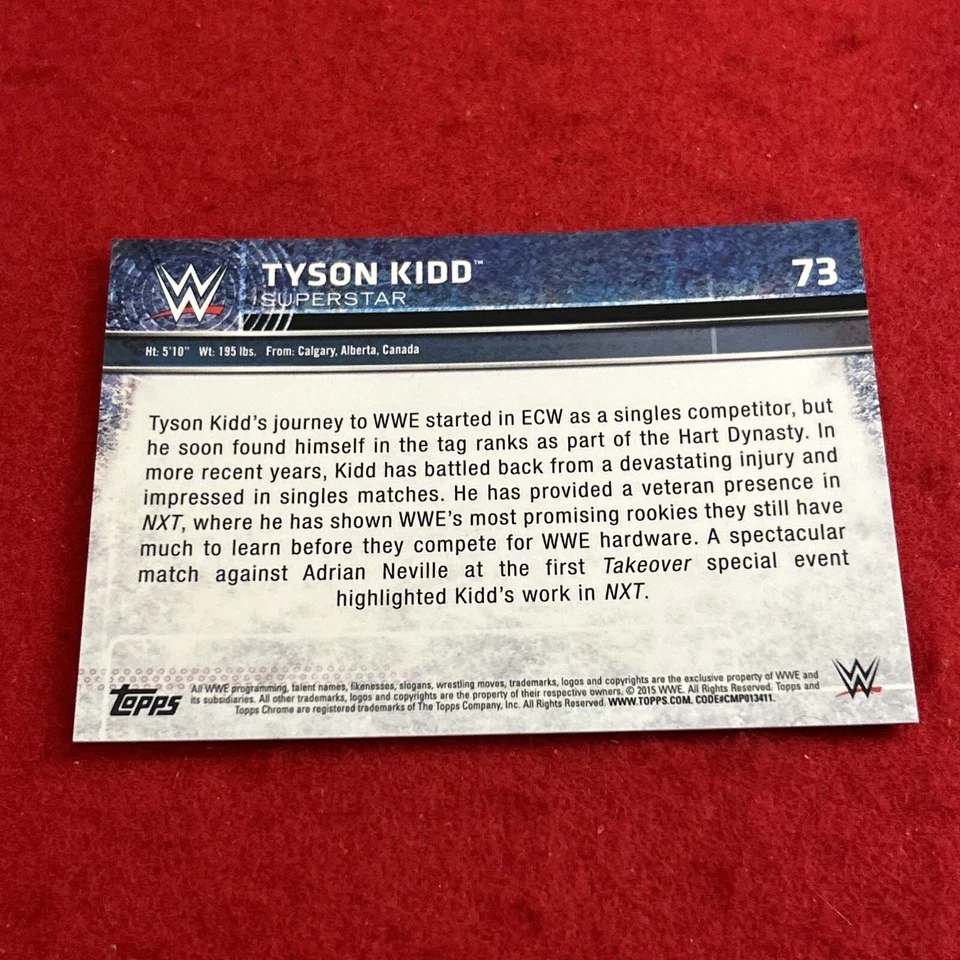 2015 Tyson Kidd Topps Chrome WWE #73 X-Fractor Parallel - Image 4 of 4