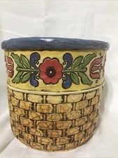 Jim Shore Outdoor Living 2011 "Posey" Planter Flower Pot Basket Weave 6.5" x 7" 