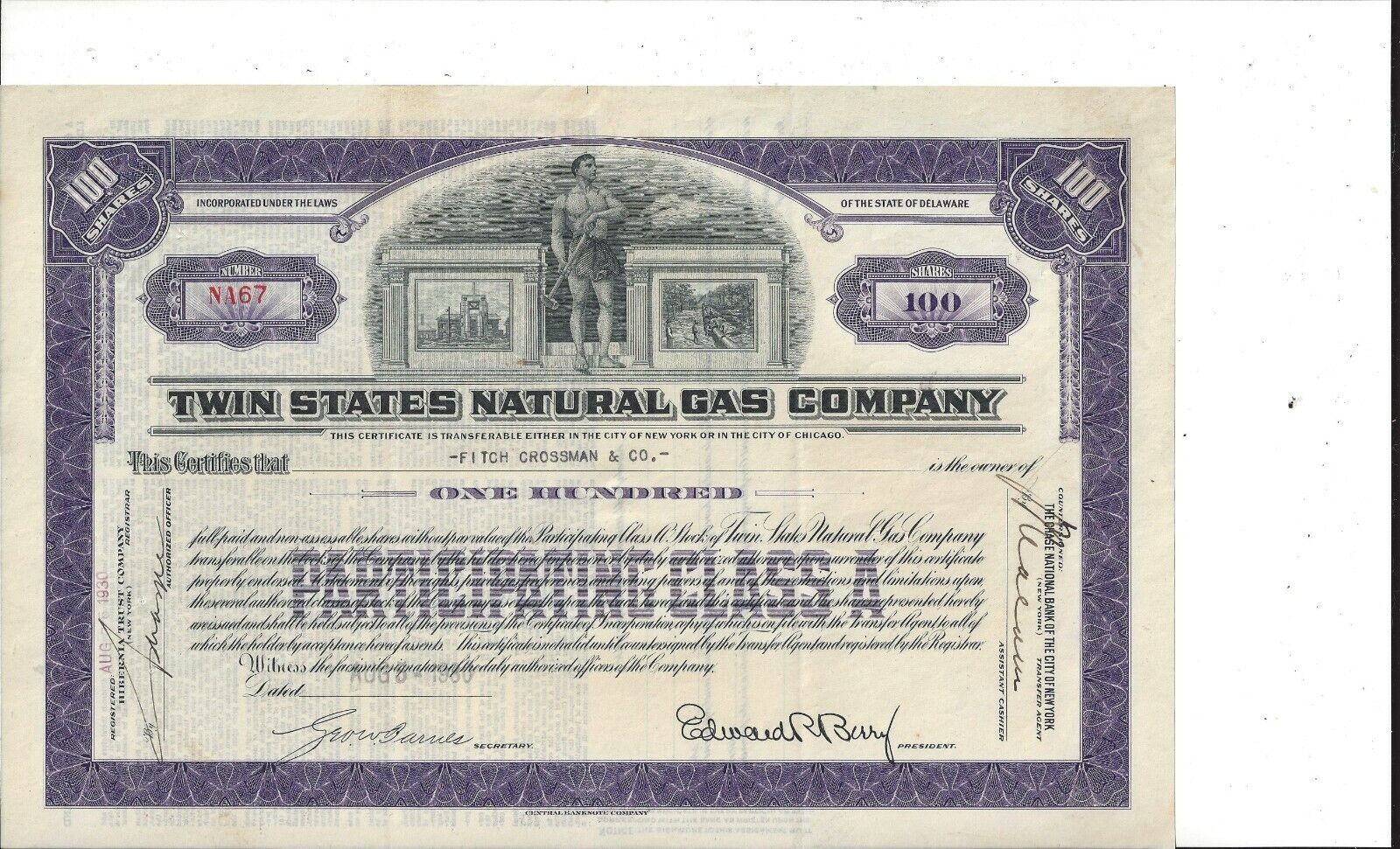 TWIN STATES NATURAL GAS COMPANY.....1930 Regular dealer 67% OFF of fixed price A S PARTICIPATING CLASS