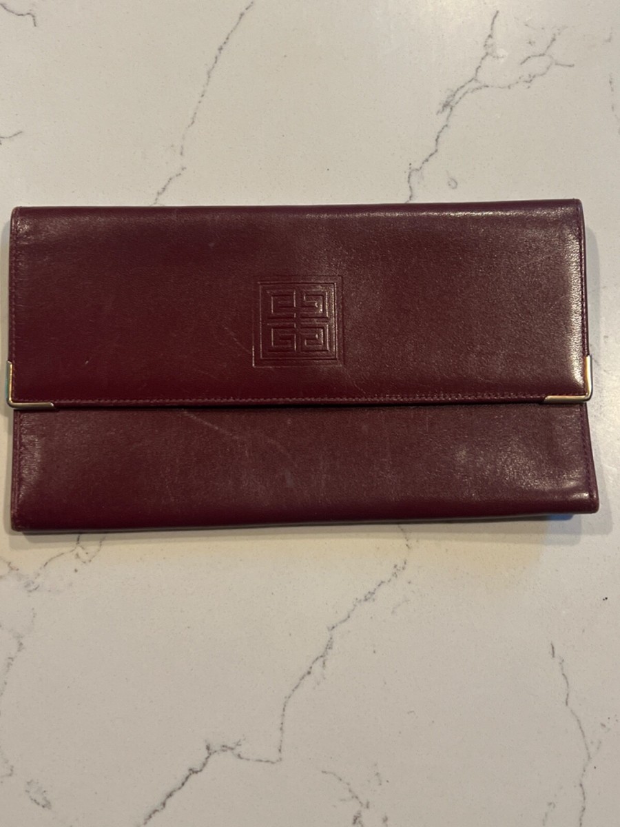 Vintage Givenchy Burgandy Leather Long Wallet with Coin Holder