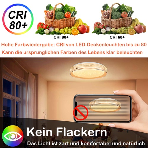 60W LED Deckenlampe Dimmbar mit Fernbedienung RGB Farbwechsel Deckenleuchte IP44 - Bild 4 von 14