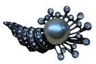 Vintage Sterling Silver Signed Eisenberg Rhinestone Pearl Cornucopia Pin Brooch
