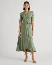 Quince Womens Tencel Jersey Midi Wrap Dress Sage Green Large