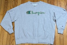 VTG 90s Y2K Champion Reverse Weave Gray Green Appliqu Spell out Sweatshirt XL