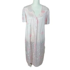 Vintage Vanity Fair Light Pink Floral Button Up Night Dress Coquette Size M