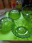 Vintage  Anchor Hocking Medallion  Emerald Glass Berry Bowl Set Of 4 Bowls