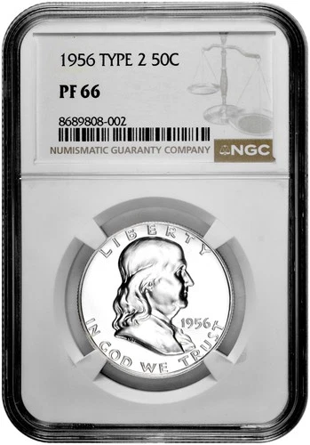1956 Type 2 50C Proof Silver Franklin Half Dollar NGC Graded PF 66 in New Holder