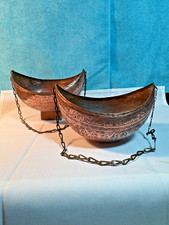 Two 1850?s Sufi Kashkuls in Copper in distinctively crescent shaped 