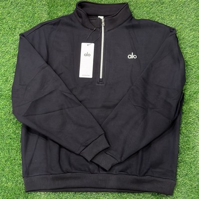 ALO Black 1/2 Zip Mock Neck Pullover Sweatshirt Men's S Long Sleeve Accolade
