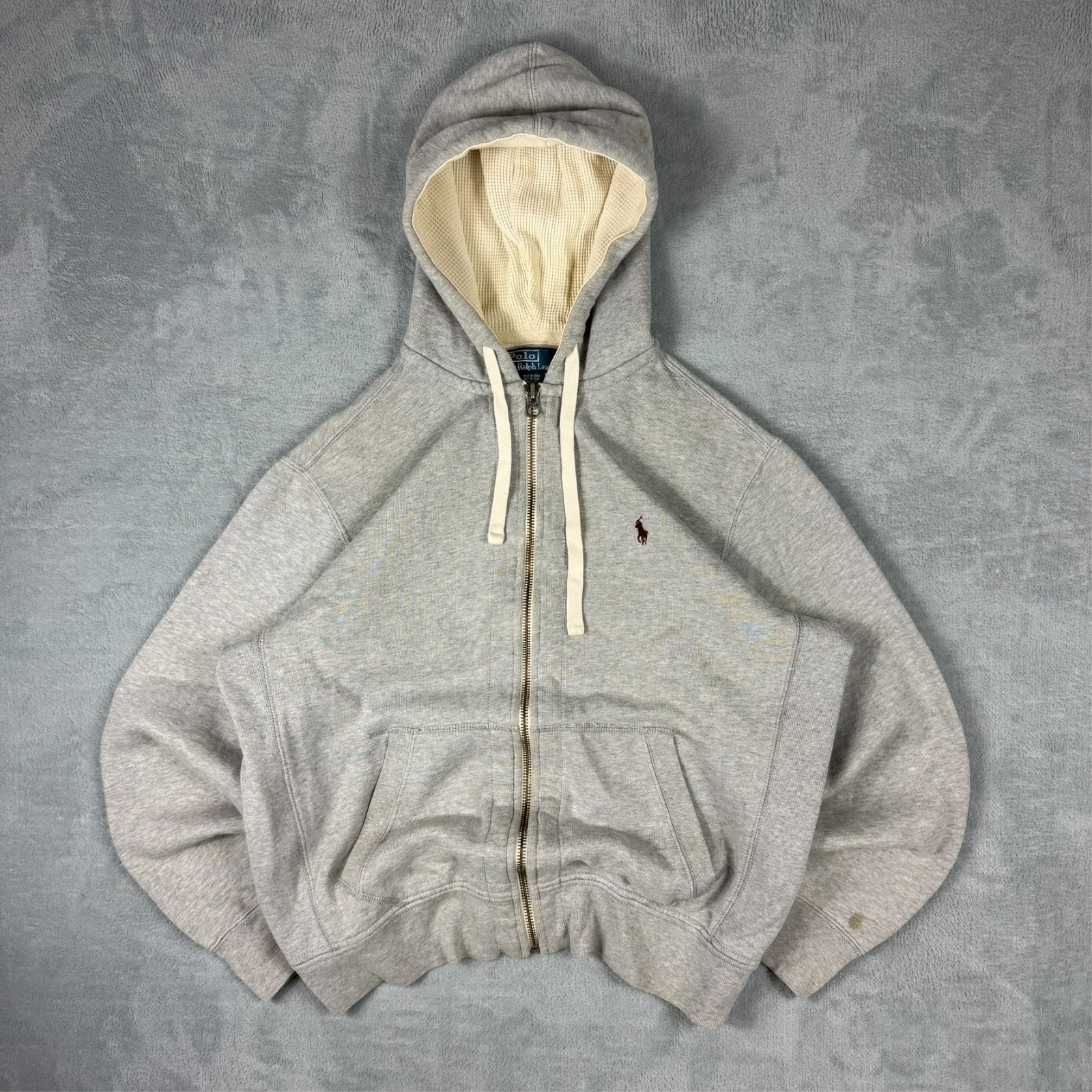VTG Polo Ralph Lauren 2000s Y2K Grey Heavyweight Oversized Large Full Zip Hoodie