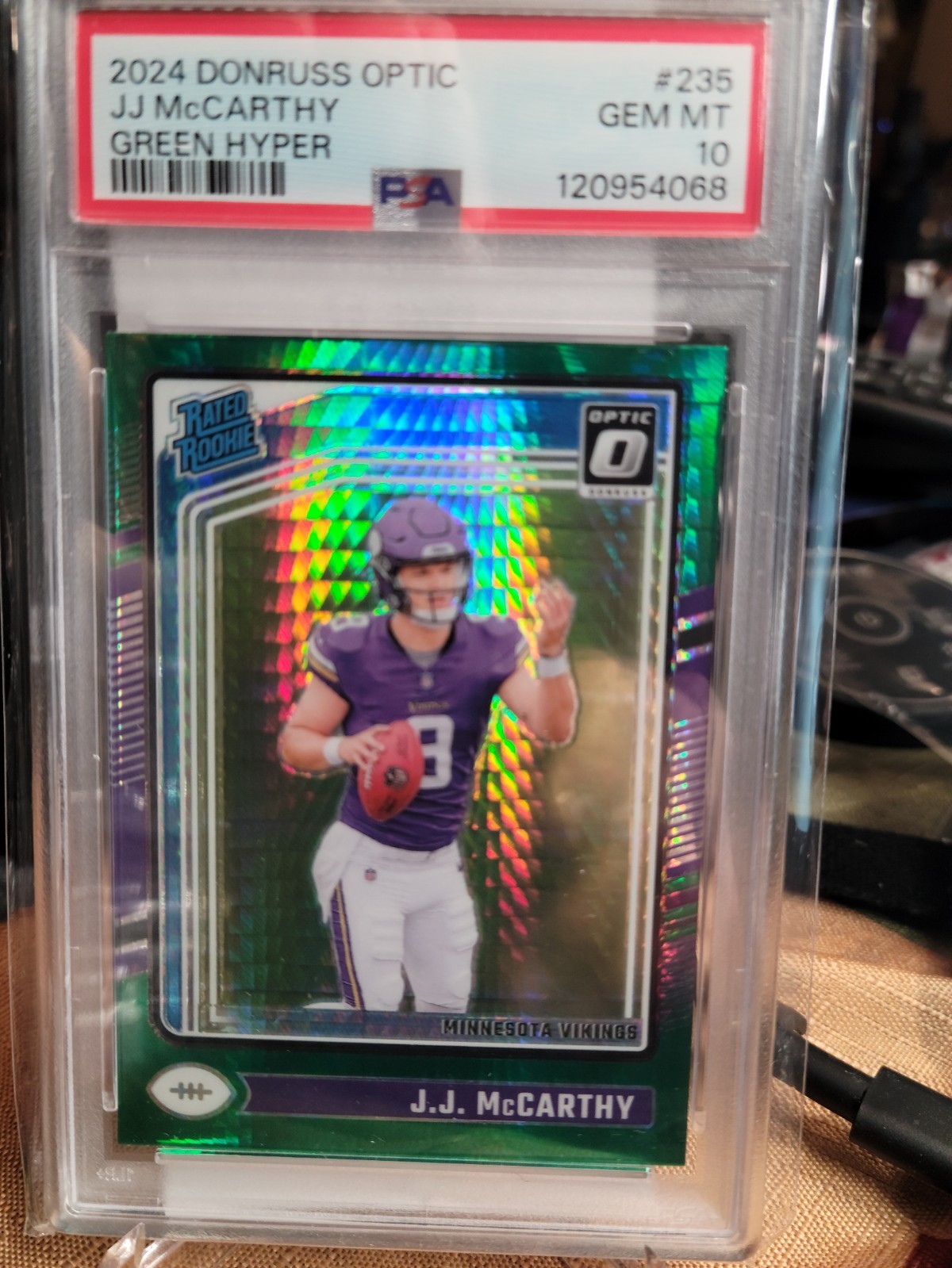 JJ McCarthy -2024 Panini Donruss Optic Rated Rookie Green Hyper #235  RC PSA 10