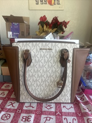 NWT Michael Kors Ayden Large Signature Logo Tote Bag In Vanilla/Luggage