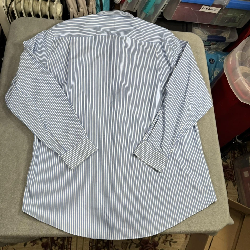 Camisa Enro Para Hombres 17.5 36/37 Azul Blanco Rayas Sin Planchar Vestido Algodón Abotonado Foto 2 de 3