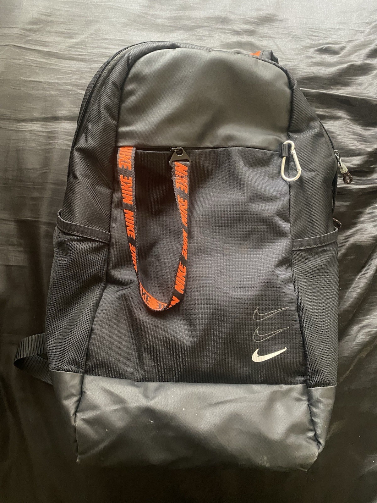 Nike Black Backpack Orange Logo Straps Adjustable Strap Pockets Lined