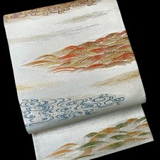 Unused Japanese Kimono Silk Formal FUKURO OBI Sash Belt Metallic thread