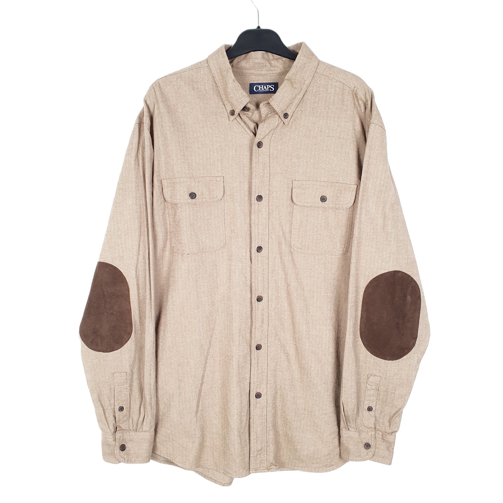 RALPH LAUREN Beige Shirt Herringbone Twill HBT Overshirt Long Sleeve L