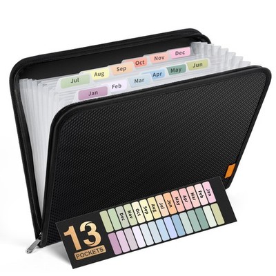 Portable Expanding File Organizer, 13 Pockets, Letter Size, Black