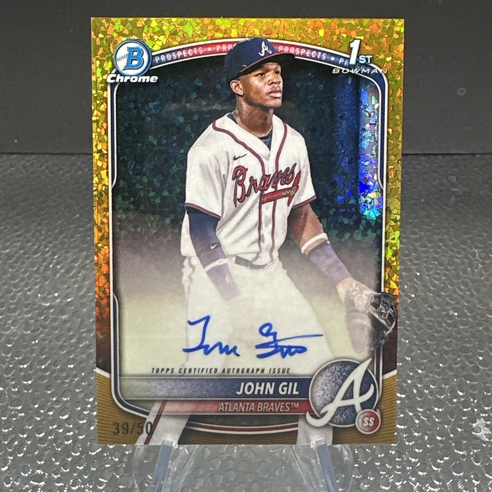 2025 Bowman Chrome John Gil 1st Bowman Gold Mini Diamonds Refractor Auto /50