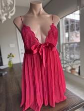 Victoria  s Secret Red Lace Babydoll Chemise Lingerie XL Bow Detail