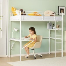 Single Solid Metal Loft Bed Frame High Sleeper Bunk Bed Study Desk Cabin Bed