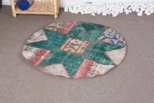 Decorative Rug, Green Ikat Pattern 3.3x3.3 ft
