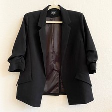Bardot Black Ruched Sleeve Open Front Blazer Jacket Women US 6
