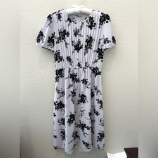 MICHAEL KORS | Black & Lavender Floral Pleated Midi Dress | Size Medium