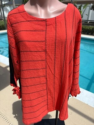Ali Miles Orange Striped Tie Long Sleeve Seer Sucker Blouse Shirt size 1X