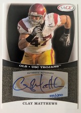 SAGE 2009 Autographs Clay Matthews #A31 Gold 199/200 USC Trojans Rookie Auto