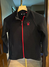 Spyder Boys M Black/Red Full Zip Ski Jacket Polyester Knit Logo