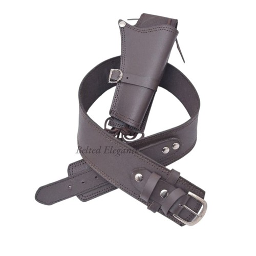Western Gun Holster Brown Leather Belt Hand Tooled Single&Double Revolver Cowboy - Picture 15 of 17