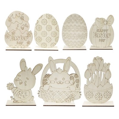 Cartoon Easter Eggs Bunny Ornaments Cute Standing Wooden Eggs Rabbit Figurines