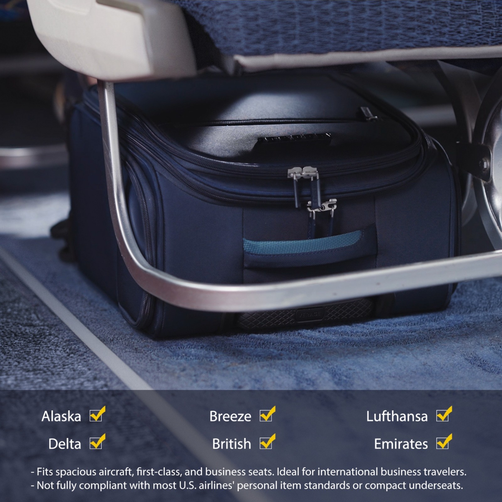 Verage 14.5 in Underseat Carry On Luggage with Wheels and USB Port for Airlines