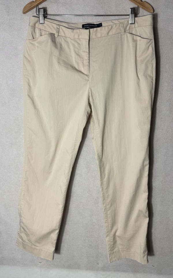 Ladies 12 Sportscraft Cropped Pants Beige Pockets