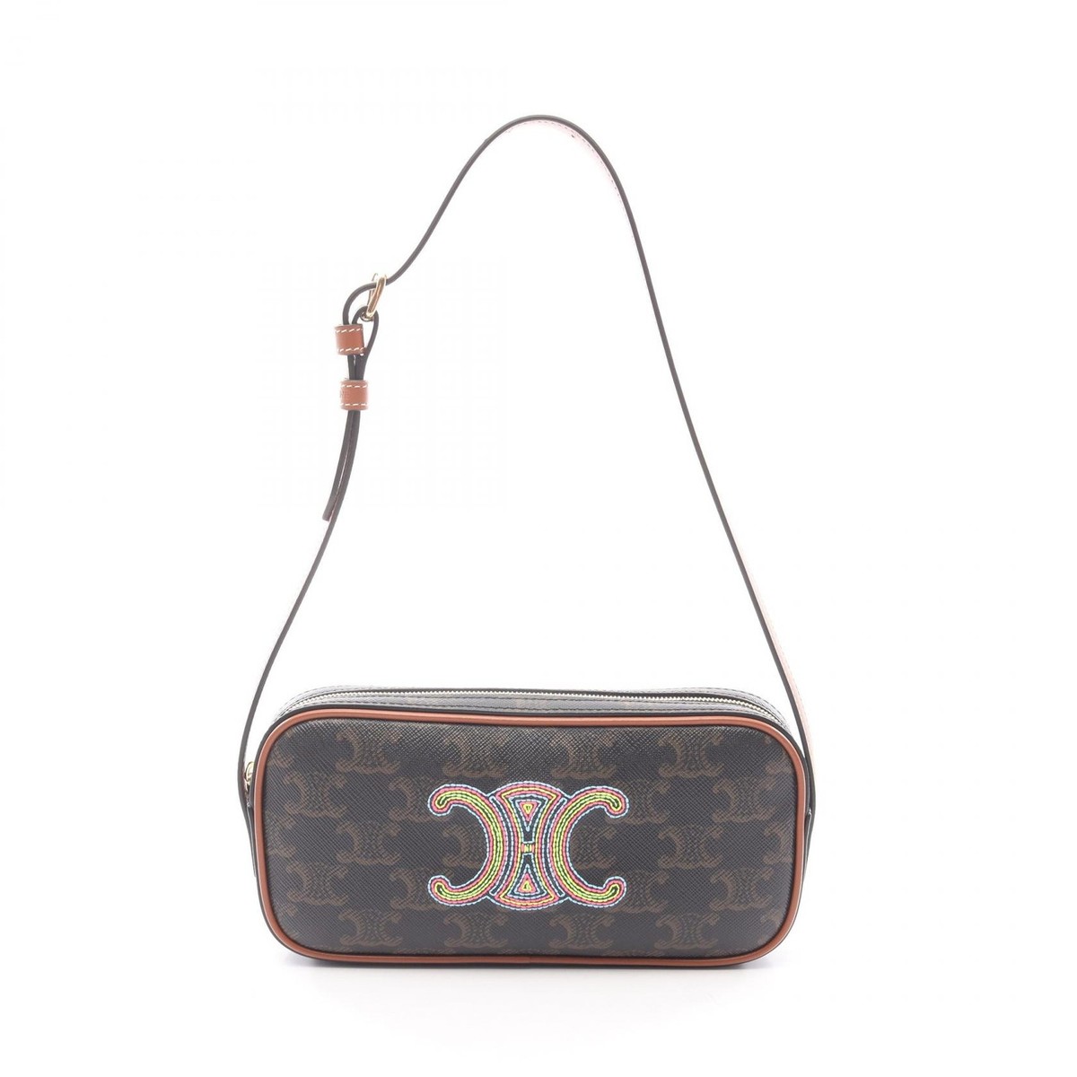 バッグ K CELINE Cuir Triomphe Mini Camera Shoulder Bag canvas leather Black