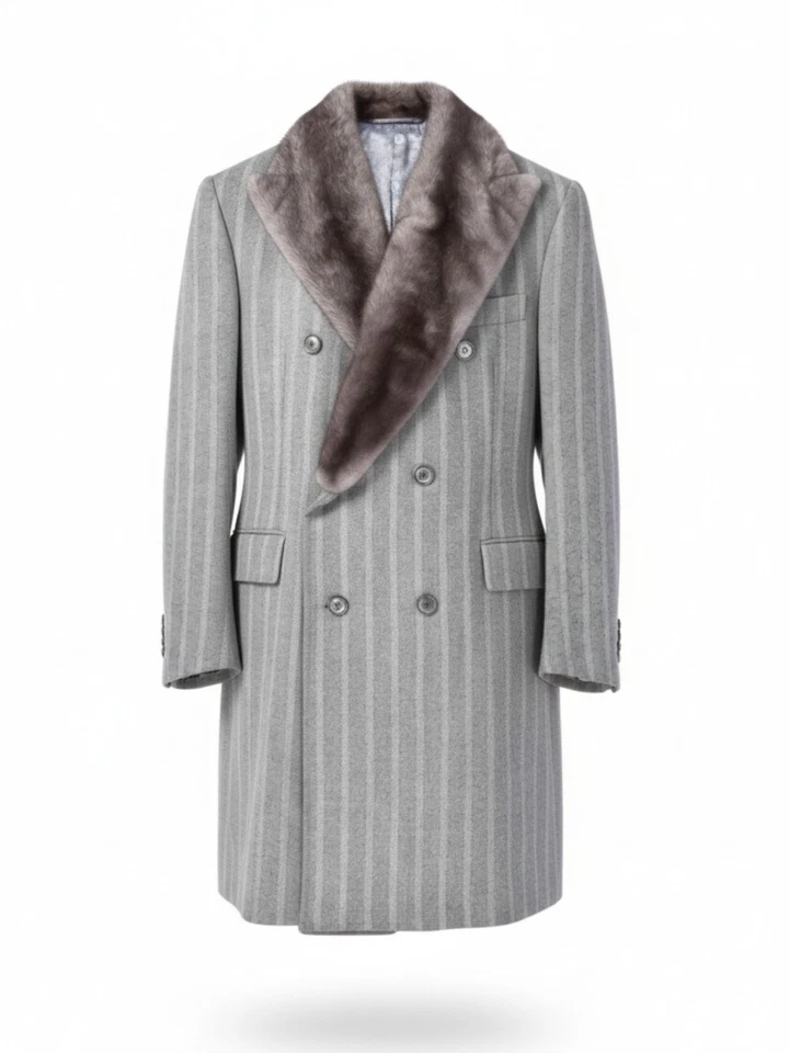 NEW $16000 STEFANO RICCI handmade cashmere top coat EU 54 US 44 gray mink fur - Image 2 of 4