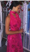 ZARA WOMAN HALTER JACQUARD MIDI DRESS WITH TIE FLORAL FUCHSIA Size L  3374/559