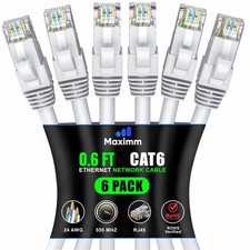 Cat 6 Ethernet Cable 0.6 Ft 6-Pack High Speed LAN Internet Patch Network UTP