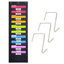 Black Pocket Chart for Classroom 10 Pocket Storage Wall File Organizer Hangers