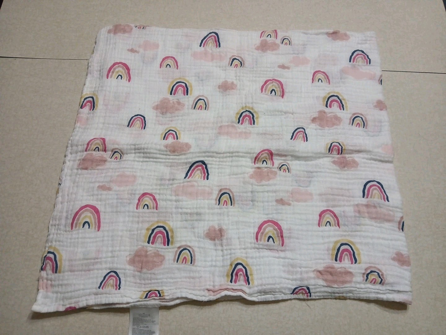 Rainbow Pink Clouds Muslin Cotton Baby Swaddle Blanket by Red Rover-image
