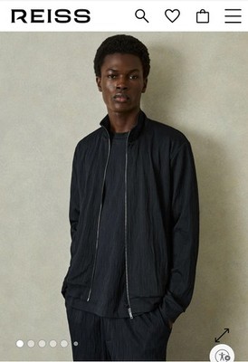 Reiss Men's AkselWave-Jacquard Zip-Through Jacket Navy Medium - NWT - RN114836