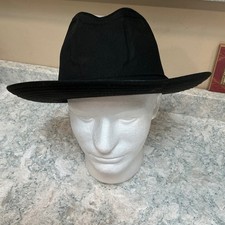 Stetson Fedora Hat 63510 Black Fabric Stitched Brim Mens Classic Logo Pin
