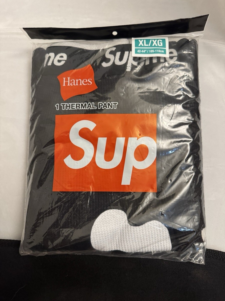 SUPREME X Hanes Bones Thermal Set BLack Crew and Pant Size